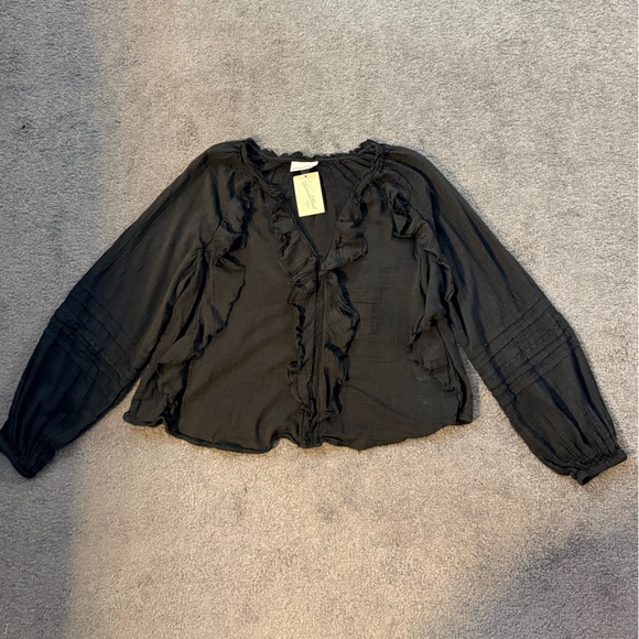 Universal Thread Balloon Long Sleeve V-Neck Blouse - Black S - Picture 2 of 4